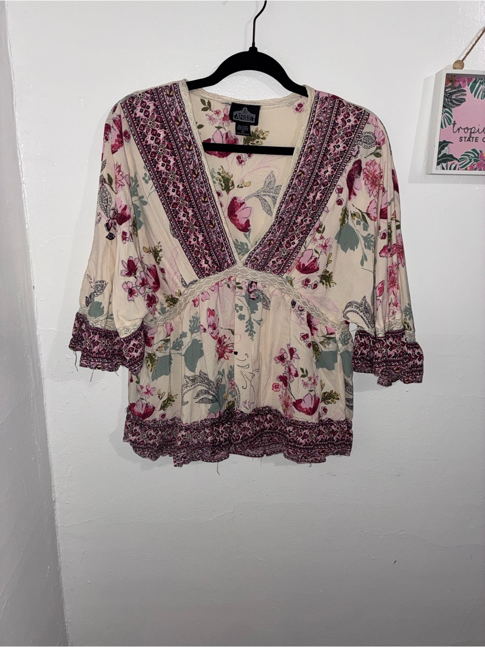 Angie Cream Floral V-Neck Boho Blouse